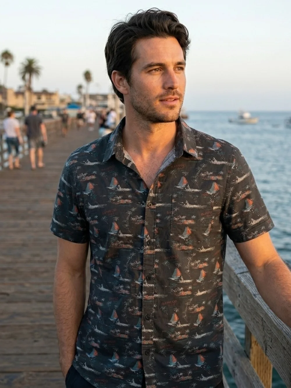 Cactus‎ Brand Men's Tropical Sailboat Button Down Shirt - Size M - Bamboo Hut